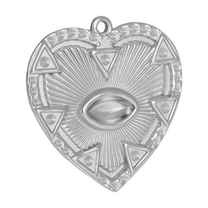 304 stainless steel heart pendant with embossed eye and radial geometric patterns