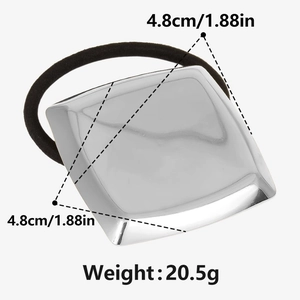 Detail view of square 304 stainless steel hair tie with polished silver mirror finish
