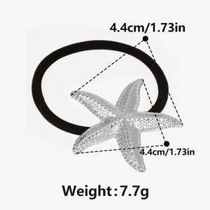 Détail de l'élastique cheveux étoile de mer en argent avec pendentif de 4,4 cm et lien noir
