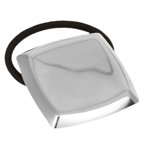 Geometric square 304 stainless steel hair tie with polished mirror finish on black band