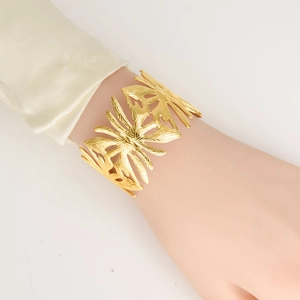 Elegant 18K gold plated wide open cuff bracelet with organic textured branch design