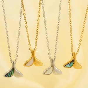 304 Stainless Steel Whale Tail Necklace For Women Natural Abalone Mother Of Artificial Pearl Shell Pendant Ocean Jewelry Gift