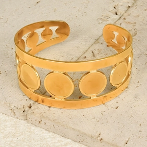 Minimalist Stainless Steel Open Cuff Bangle For Women Hollow Geometric Polished Adjustable Gold Silver Plated Fashion Jewelry