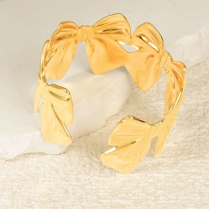Bracelet jonc ouvert en acier inoxydable 304 plaqué or 18 carats avec motif nœud