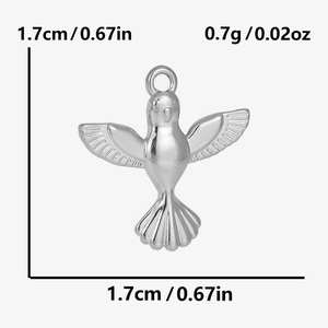 Detailed view of flying bird pendant dimensions in polished 304 stainless steel