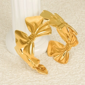 Bracelet Jonc Ouvert en Acier Inoxydable avec Nœud Papillon pour Femme Design de Personnalité Mode Couleur Or Argent Bijoux Cadeau