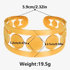 Detailed dimensions and weight specifications of the hollow gold-plated steel cuff bracelet