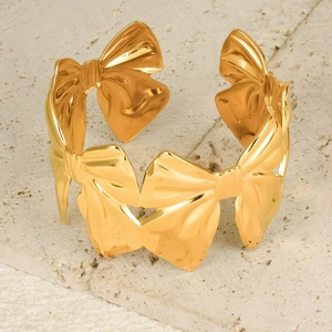 Bracelet nœud en acier inoxydable 304 plaqué or 18K avec texture martelée sur pierre