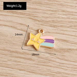 Smiley yellow star pendant with colorful rainbow tail in enamel alloy, 18mm by 14mm size