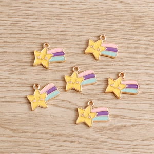 Alloy Enamel Smiley Star Meteor Charms Cute Colorful Rainbow Tail Drip Oil Pendant For DIY Jewelry Making Accessories