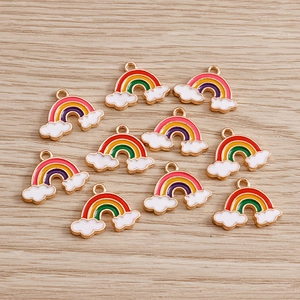 Colorful enamel rainbow and cloud charms with gold alloy base for DIY jewelry making