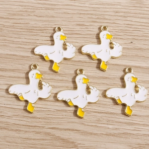 Five yellow duck enamel charms made of alloy for DIY jewelry making accessories