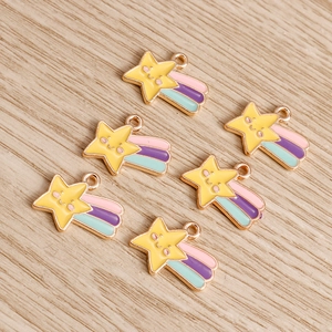 Colorful enamel smiley star charms with rainbow tails for DIY jewelry making and pendants