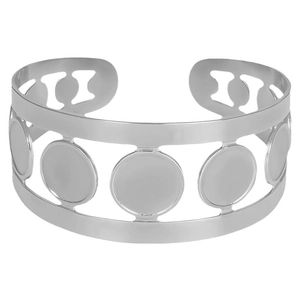 Modern 304 stainless steel open bangle with hollow design and five round inlay trays