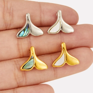 Detail of 304 stainless steel fishtail pendants with abalone and mother of pearl inlay