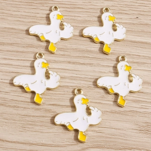 Funny white duck alloy pendants with gold plating for DIY jewelry and accessory making