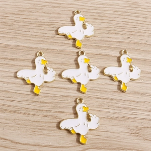 Funny Cartoon White Duck Alloy Enamel Charms For DIY Jewelry Making Unique Middle Finger Duck Pendants For Necklaces Crafting