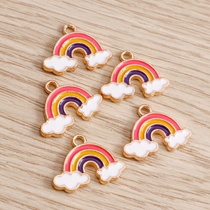 Five colorful rainbow and white cloud pendants with alloy base for DIY jewelry making