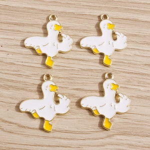 Funny white duck enamel charms set with gold plating for creative DIY jewelry making