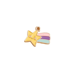 Smiling yellow star charm with colorful enamel trail for DIY jewelry making