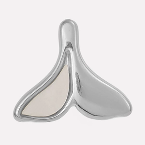 Detail of 304 stainless steel fishtail pendant with white shell inlay and silver finish