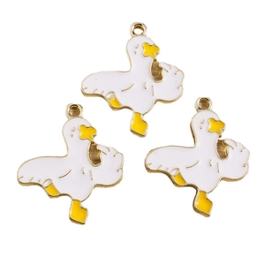 Funny duckling alloy charms with white enamel and golden edges for DIY jewelry making
