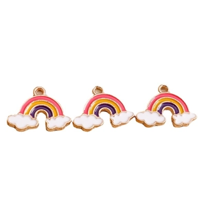 Cartoon rainbow cloud enamel charms with gold trim for DIY jewelry making and keychains