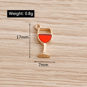 Detail view of 17mm red enamel wine glass charm with dimensions and 0.8g weight