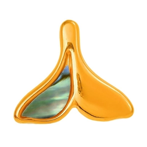 304 stainless steel fishtail necklace with gold plating and iridescent abalone shell inlay
