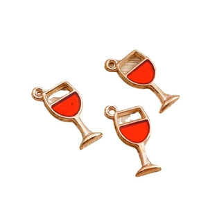 Set of 3 wine glass charms with red enamel and gold finish for DIY jewelry making