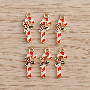 Alloy Drip Oil Enamel Christmas Candy Cane Pendants Red White Stripe Holly Leaf Charms For DIY Jewelry Making Accessories