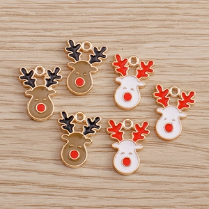 Cartoon Enamel Reindeer Antler DIY Pendants Alloy Christmas Deer Head Charms Accessories For Jewelry Making Decoration