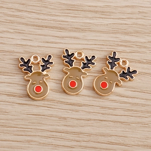 Christmas reindeer charms made of gold alloy and enamel for DIY jewelry making projects