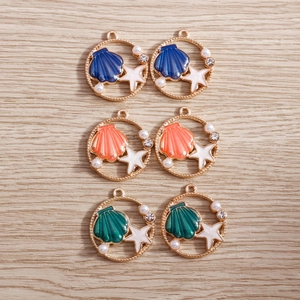 DIY gold alloy ocean pendants with colorful enamel shells and starfish for necklaces