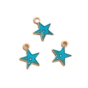 Star-shaped alloy pendants with blue enamel and rose gold edges for DIY jewelry making