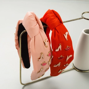 Serre-tête Large Noué Mode Pour Femmes Rose Orange Alliage Émail Talons Hauts Lèvres Breloques Saint-Valentin Cadeau Cheveux