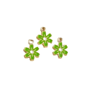 Lot de trois pendentifs fleur vert en émail et alliage doré pour bijoux DIY