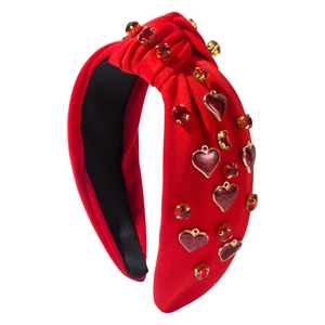 Roter geknoteter breiter Haarreif mit Herzanhängern und Strass für Valentinstag