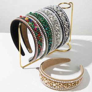 Baroque Vintage Rhinestone Artificial Pearl Wide Headband For Women Luxurious Crystal Padded Hairband Banquet Party Hair Accessories