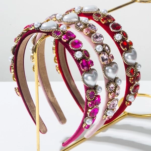 Serre-Tête Rembourré en Velours Baroque Avec Cœur en Strass et Künstliche Perles Pour Femmes Accessoires Cheveux Fête Saint-Valentin