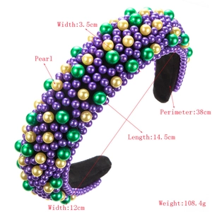 Serre-tête rembourré avec perles violettes, vertes et dorées avec dimensions précises