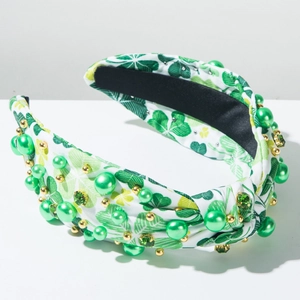Détails du serre-tête de la Saint-Patrick avec perles vertes et motif trèfles