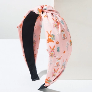 Pink knotted headband with Easter bunny and egg prints for women and girls
