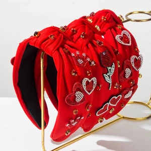 San Valentino Cerchietto Annodato Rosso Per Donna Strass Cuore Rosa Corona Decorazione Tessuto Fascia Capelli Larga Accessori Capelli Moda
