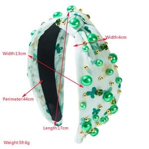 Serre-tête Saint-Patrick vert menthe avec perles vertes, strass et motifs trèfles