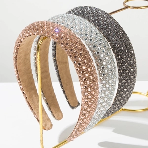 Women Baroque Style Padded Headband With Square Rhinestones Thickened Fashion Hair Band Elegant Banquet Hair Accessories