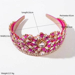 Detailed view of pink baroque rhinestone tiara with precise sizing and weight specs