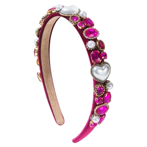 Serre-tête baroque en velours avec strass roses et cœurs perlés pour la Saint-Valentin