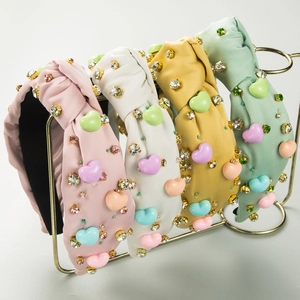 Serre-tête Rembourré de la Saint-Valentin Cœur en Résine Couleur Bonbon pour Femmes Tissu Strass Perle Artificielle Bijoux de Cheveux