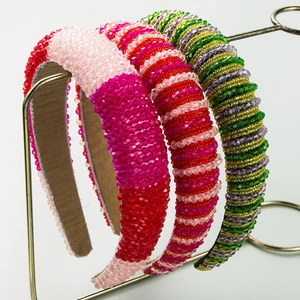 Serre-Tête Baroque en Cristal Fait à la Main pour Femmes Bloc de Couleur Rose Rouge Rembourré Accessoires de Cheveux de Fête
